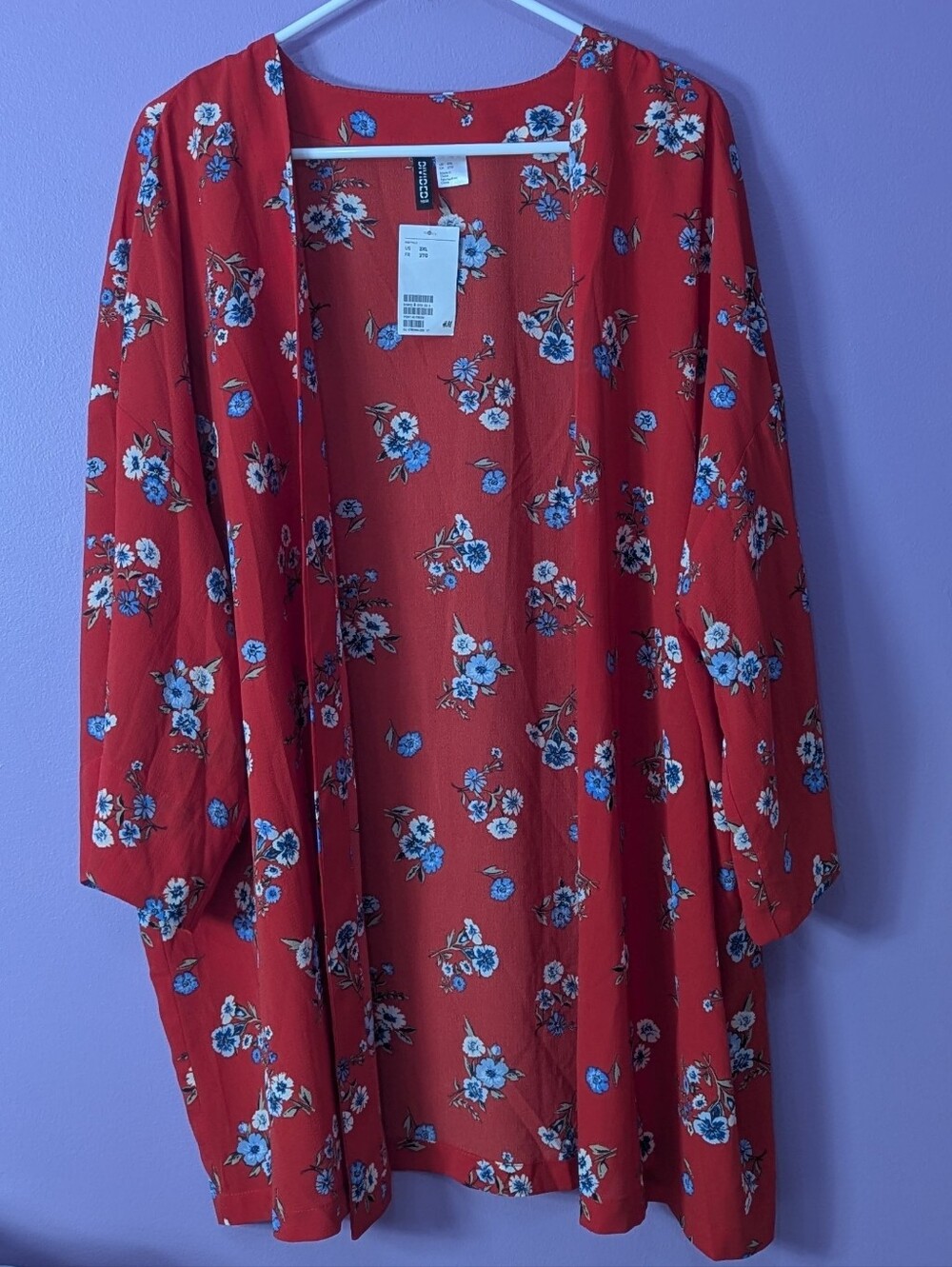 H and M NWT 2X Women's Red Floral Kimono